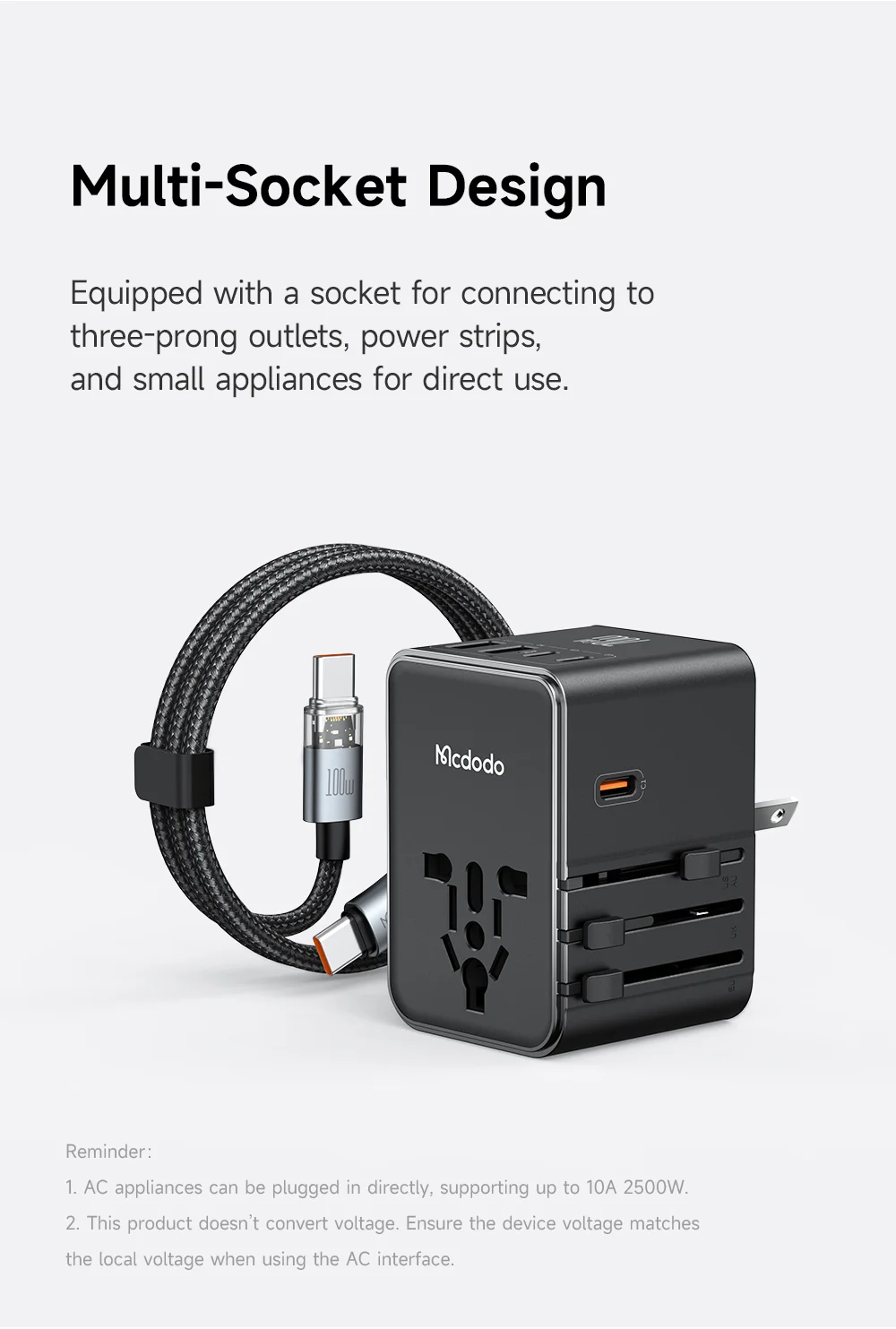 MCDODO CP-5980 MDD G5 Series 70W Global Wall Charger 3 USB-C + 2 USB-A Universal Travel Adapter Charger Set with Type-C Cable 5
