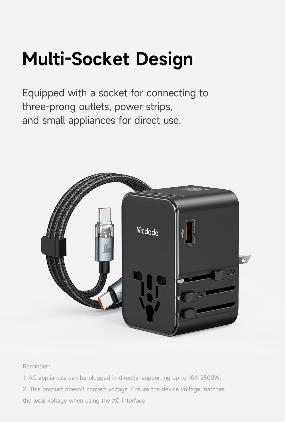 MCDODO CP-6140 MDD G5 Series 100W Universal Travel Adapter Charger 3 USB-C + USB-A Wall Charger Set with Type-C Cable 5