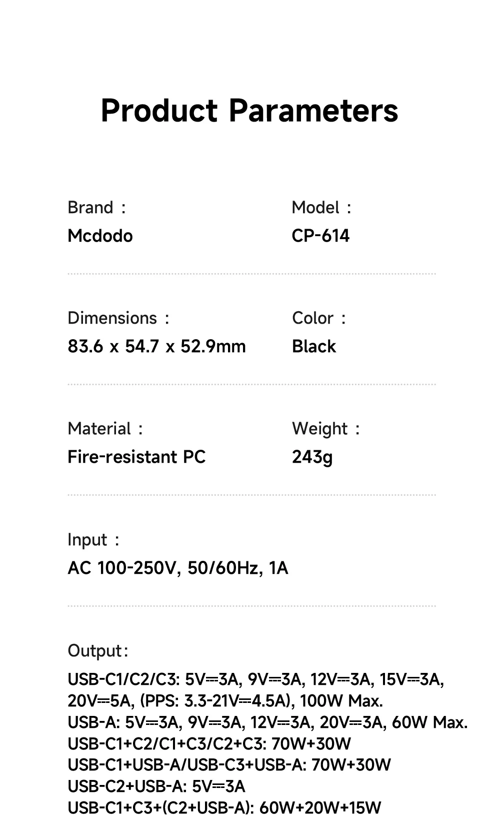 MCDODO CP-6140 MDD G5 Series 100W Universal Travel Adapter Charger 3 USB-C + USB-A Wall Charger Set with Type-C Cable 6