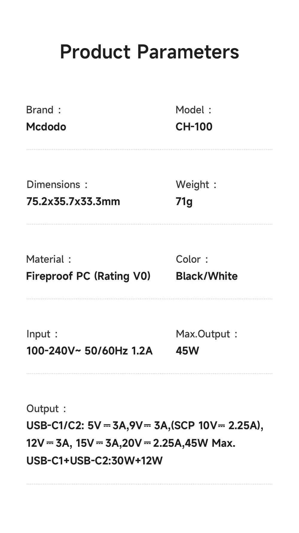 MCDODO CH-100 EU Plug 45W Ultimate Mini GaN Charger Dual USB C Fast Charging Power Adapter - Black 10