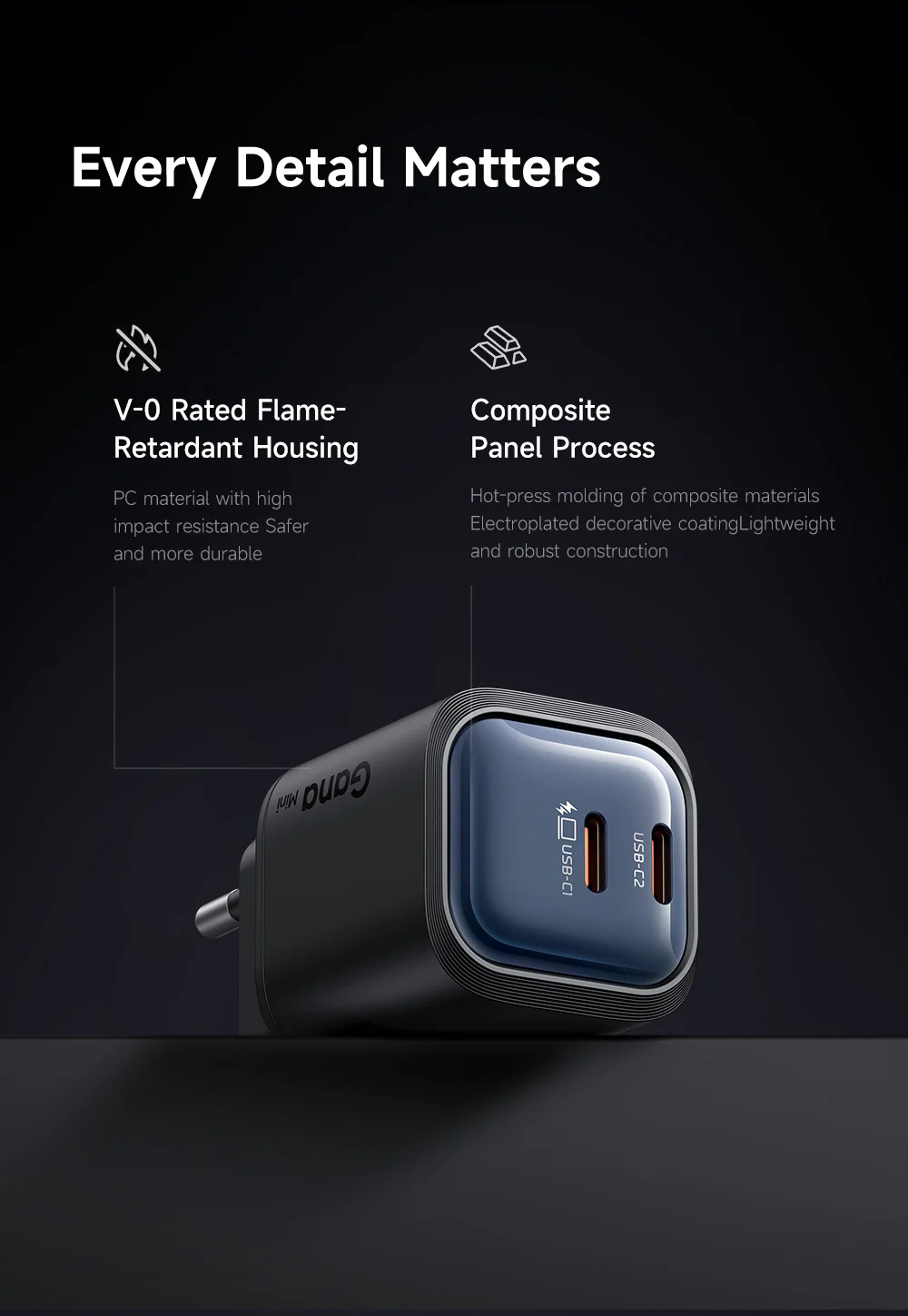 MCDODO CH-100 EU Plug 45W Ultimate Mini GaN Charger Dual USB C Fast Charging Power Adapter - Black 8