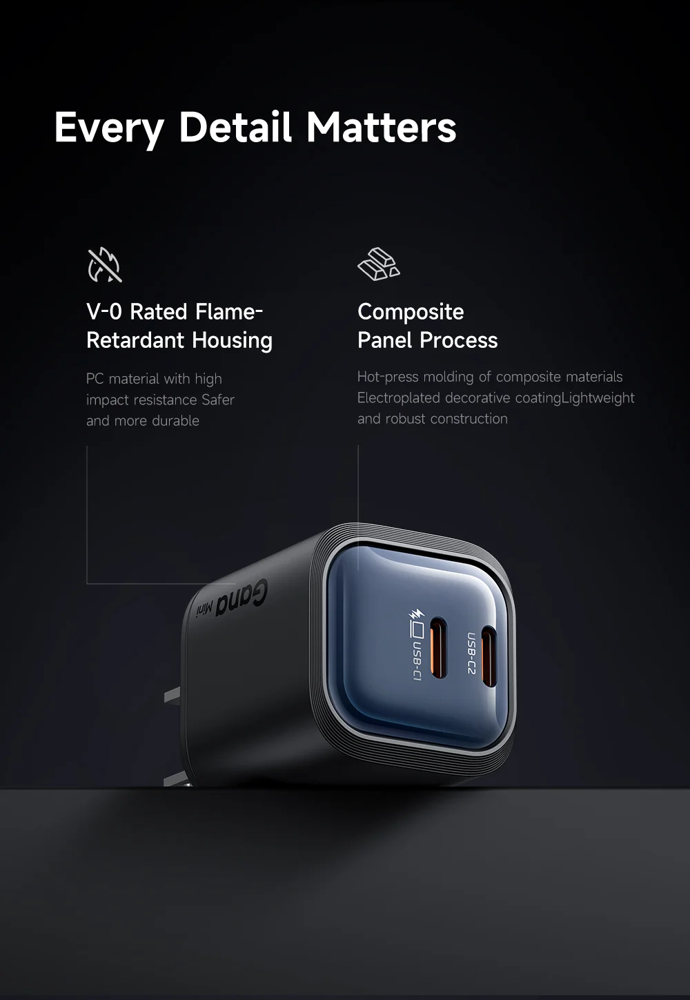 MCDODO CH-102 US Plug 45W Ultimate Mini GaN Charger Dual USB C Fast Charging Power Adapter - Black 8