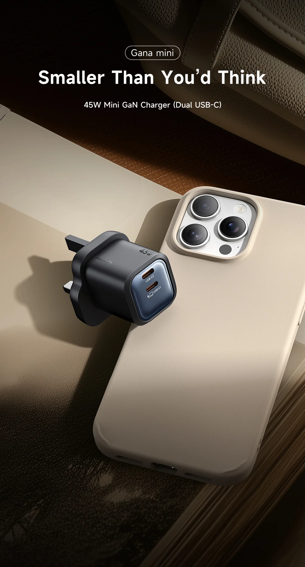 MCDODO CH-099 UK Plug 45W Ultimate Mini GaN Charger Dual USB C Fast Charging Power Adapter - White 1