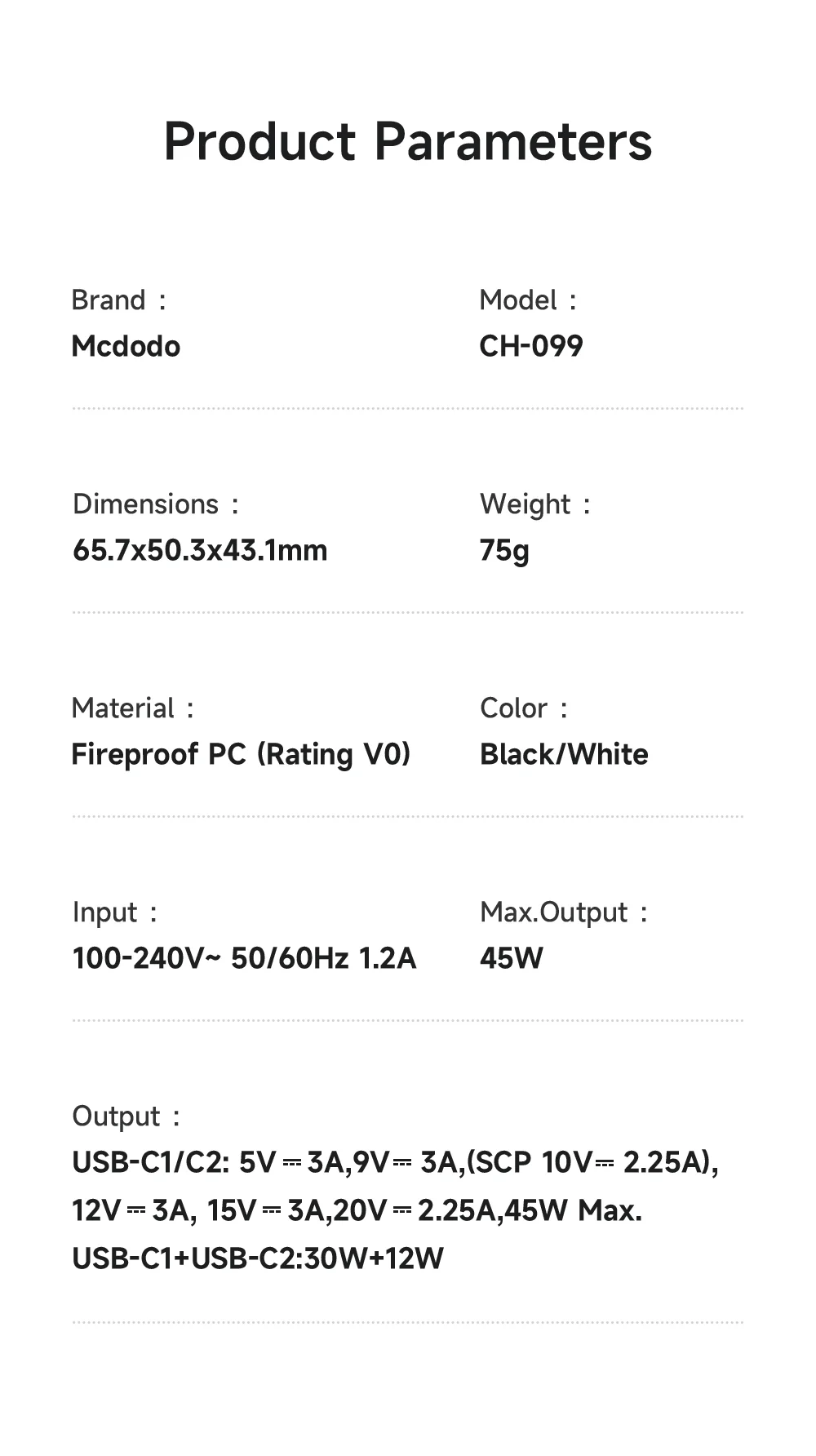 MCDODO CH-099 UK Plug 45W Ultimate Mini GaN Charger Dual USB C Fast Charging Power Adapter - White 10