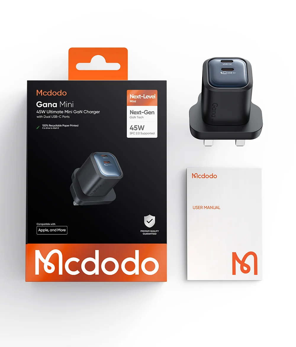 MCDODO CH-099 UK Plug 45W Ultimate Mini GaN Charger Dual USB C Fast Charging Power Adapter - White 11