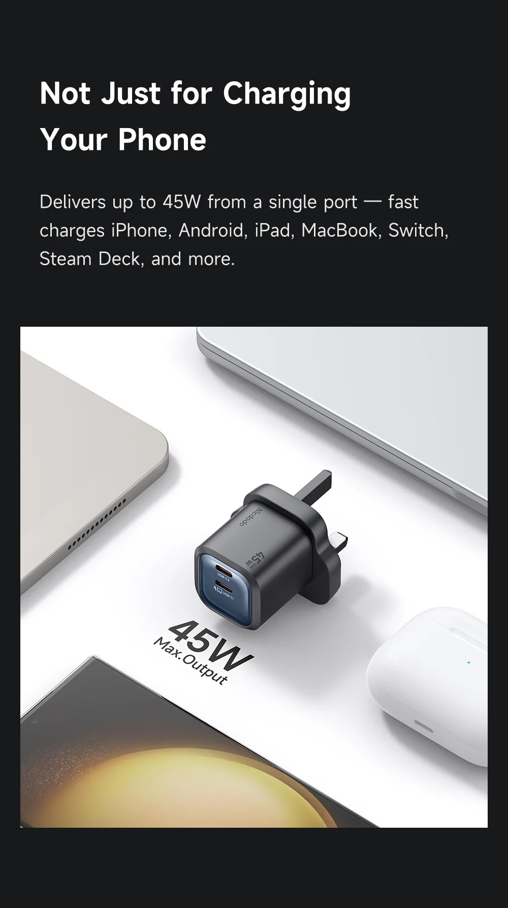 MCDODO CH-099 UK Plug 45W Ultimate Mini GaN Charger Dual USB C Fast Charging Power Adapter - White 4