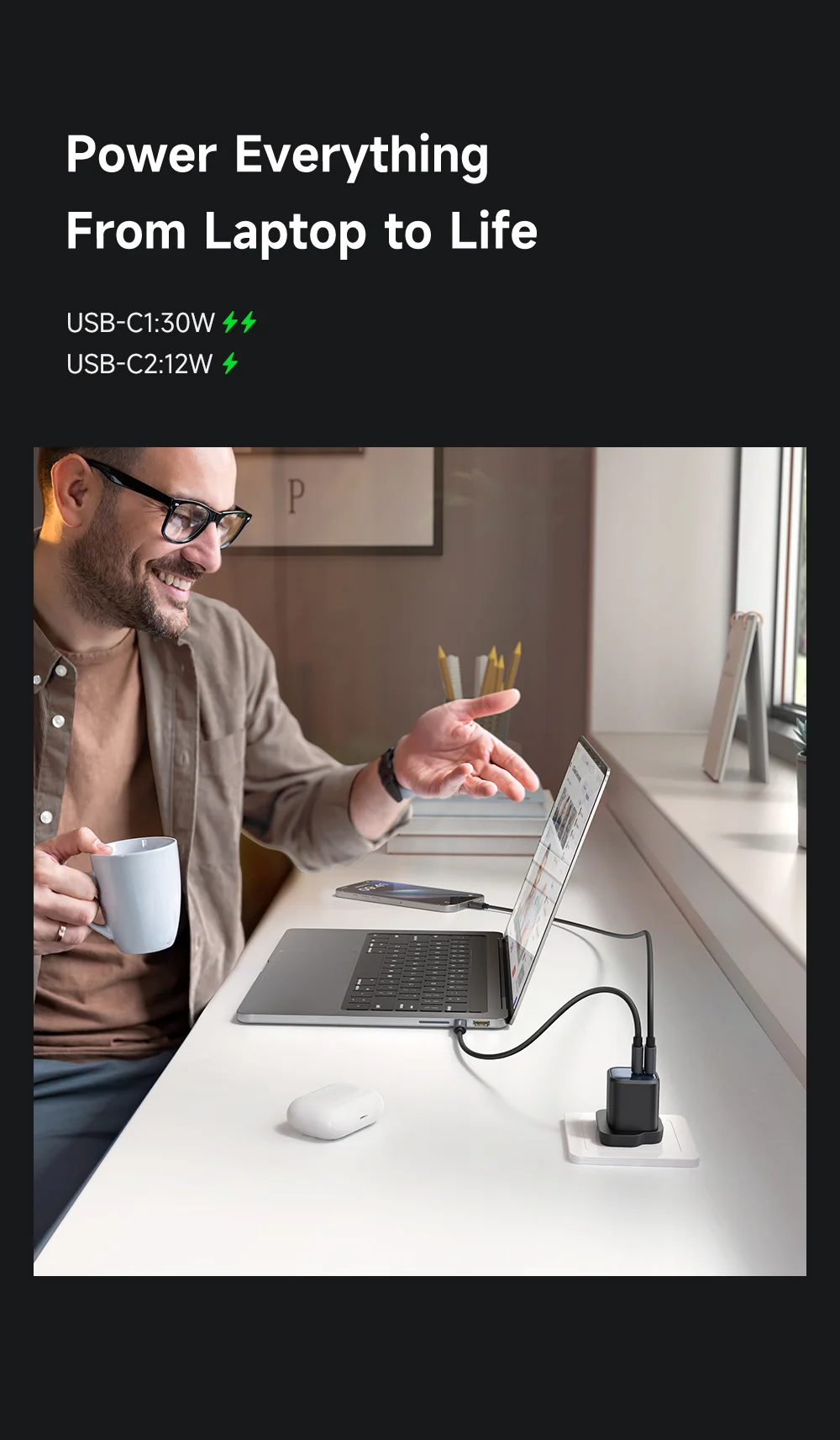 MCDODO CH-099 UK Plug 45W Ultimate Mini GaN Charger Dual USB C Fast Charging Power Adapter - White 6