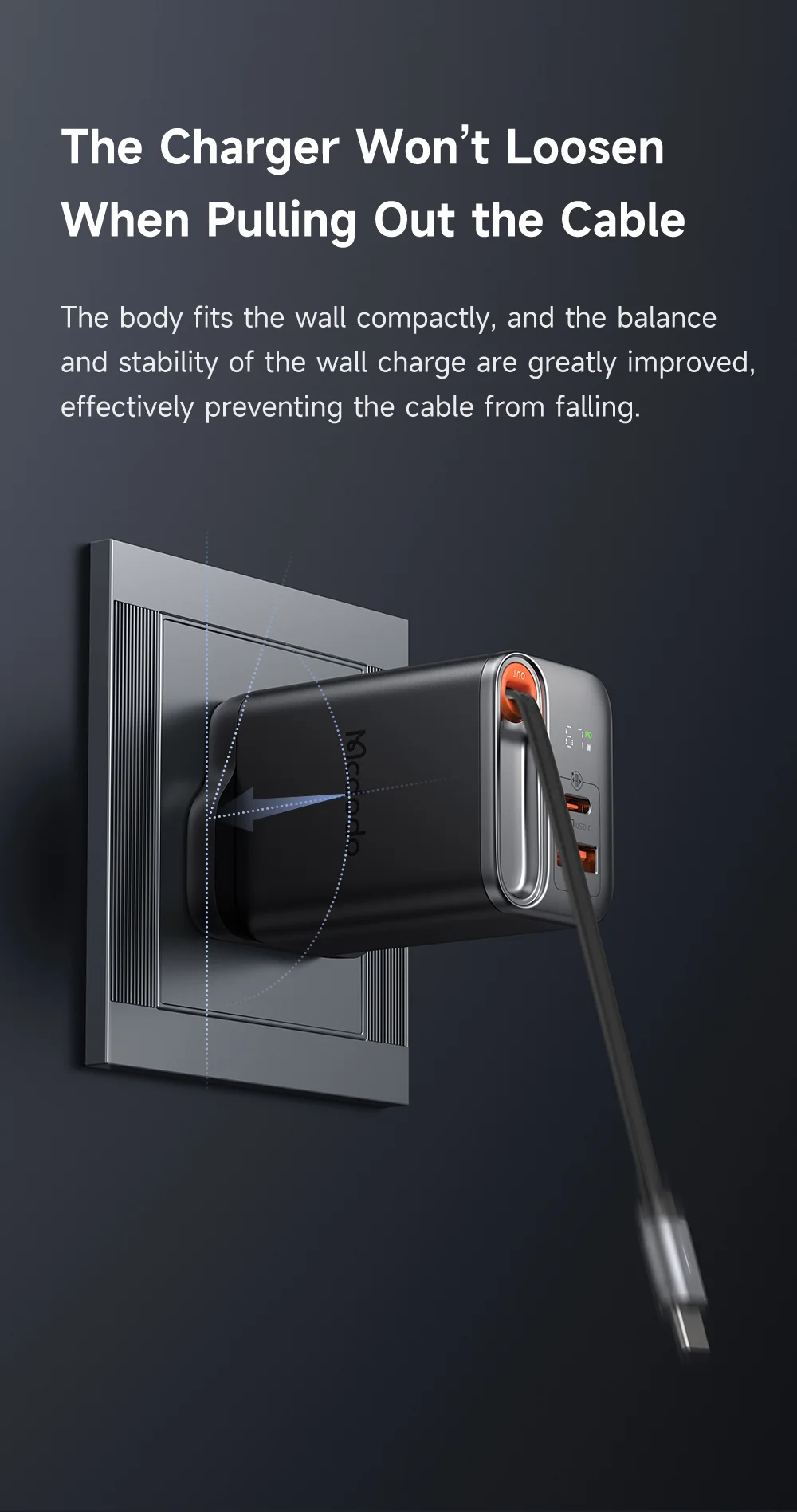 MCDODO CH-409 FreeGo 67W GaN Charger USB-C USB-A Power Adapter with Built-in Retractable Cable, UK Plug - White 12