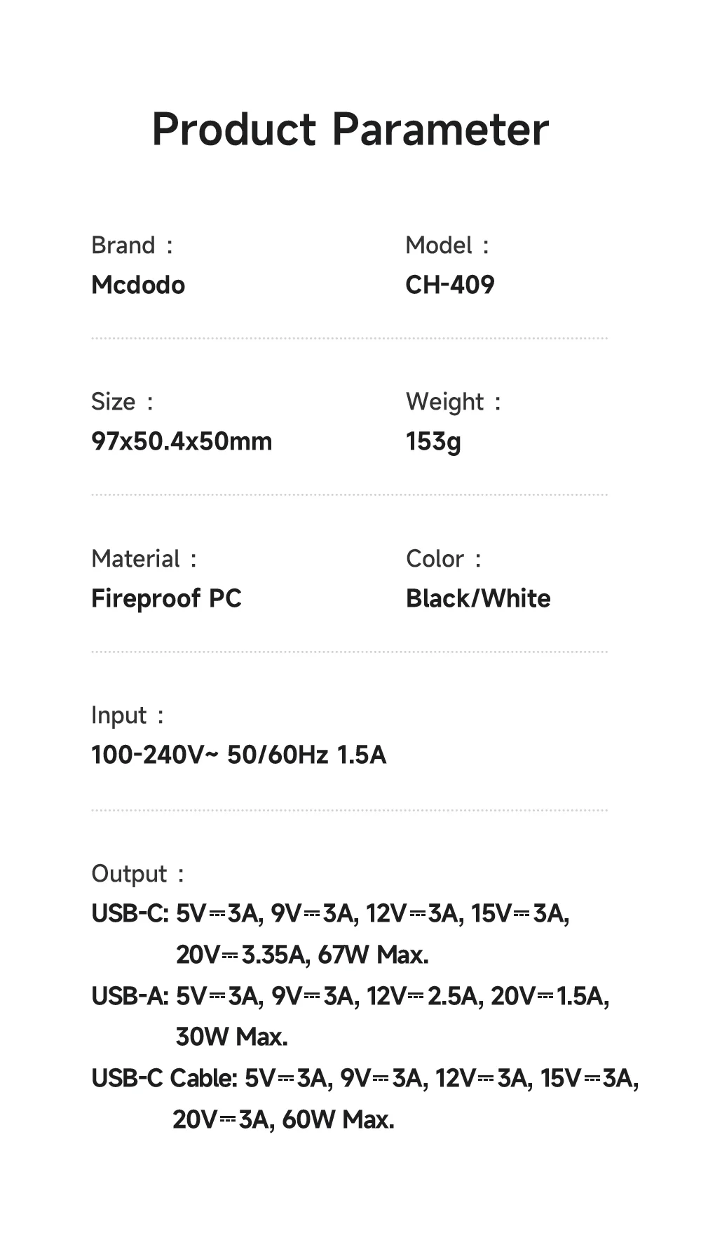 MCDODO CH-409 FreeGo 67W GaN Charger USB-C USB-A Power Adapter with Built-in Retractable Cable, UK Plug - White 16
