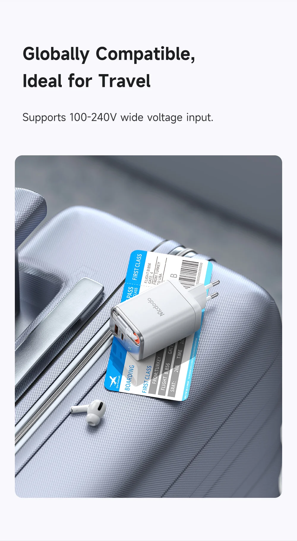 MCDODO CH-410 FreeGo 67W GaN Charger USB-C USB-A Power Adapter with Built-in Retractable Cable, EU Plug - Black 14