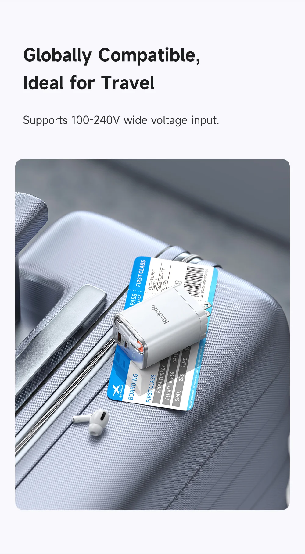 MCDODO CH-411 FreeGo 67W GaN Charger USB-C USB-A Power Adapter with Built-in Retractable Cable, US Plug - Black 14