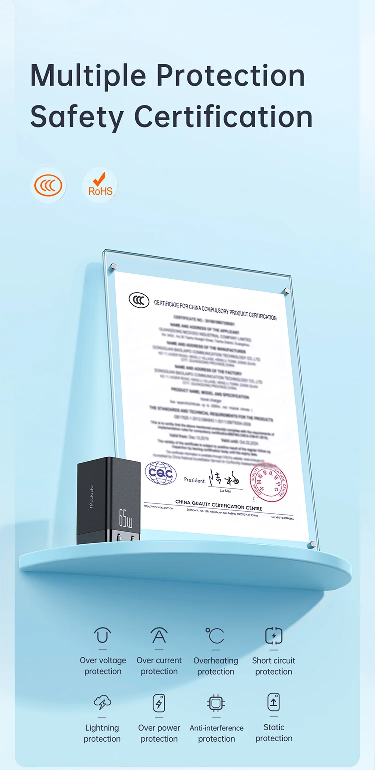 MCDODO MDD 65W GaN5 Mini Fast Charger USB + Dual Type-C Travel Power Adapter - EU Plug 11