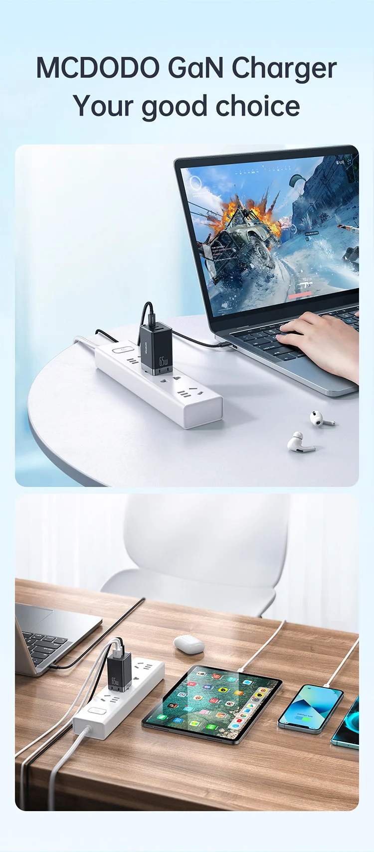 MCDODO MDD 65W GaN5 Mini Fast Charger USB + Dual Type-C Travel Power Adapter - EU Plug 13