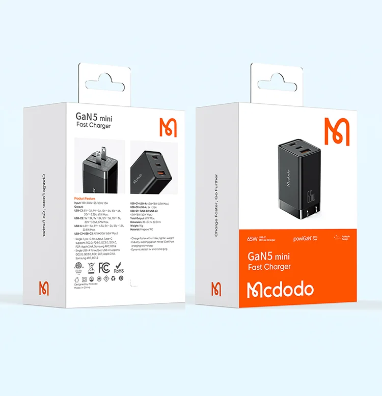 MCDODO MDD 65W GaN5 Mini Fast Charger USB + Dual Type-C Travel Power Adapter - EU Plug 16