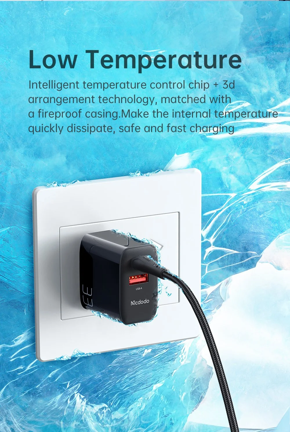 MCDODO CH-0862 MDD PD 33W USB-A+Type-C Dual-Port Charger Block Wall Charger Adapter Portable Quick Charger Set with Type-C to Type-C Cable - US Plug 9