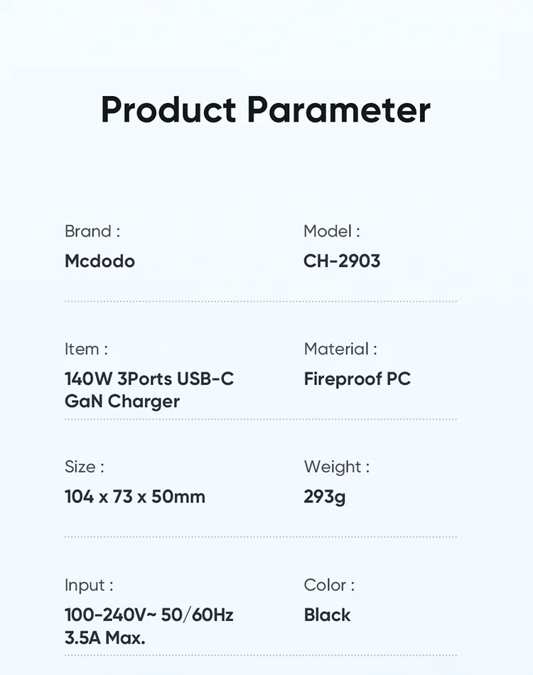 MCDODO CH-29 MDD 140W GaN 5 3 Ports Type-C to Type-C Charger Fast Charging Phone Wall Charger Adapter - EU Plug 15