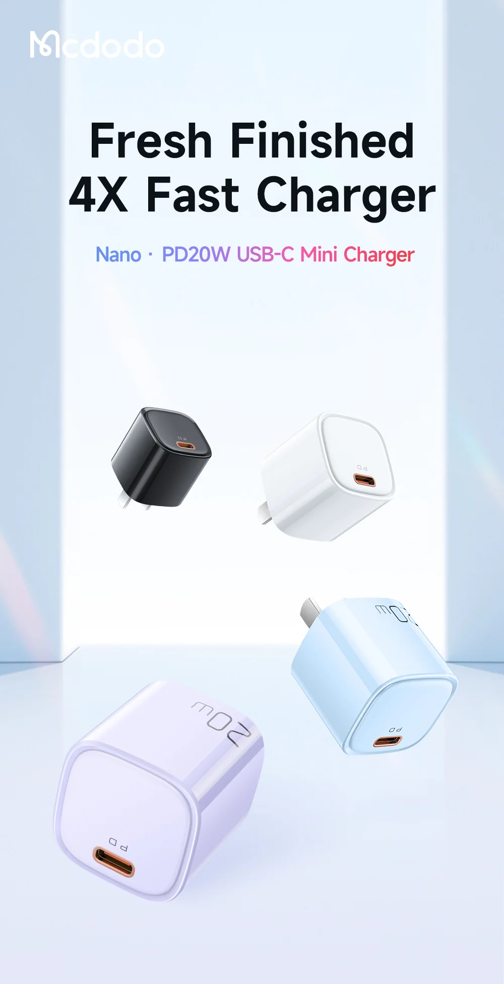 MCDODO Nano Series PD 20W Phone Fast Charging Adapter Singe Type-C Port Wall Charger - Purple / CN Plug 1