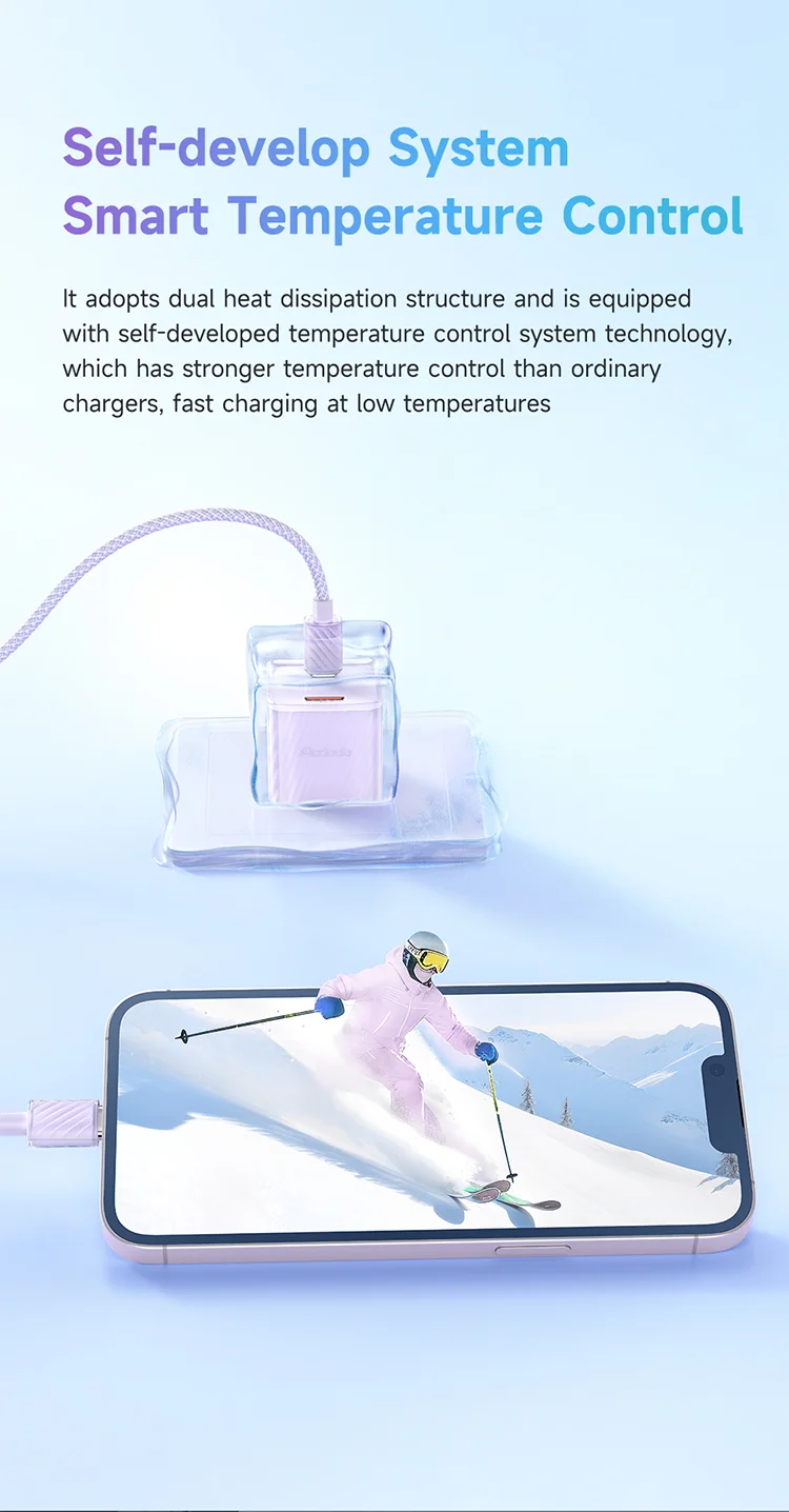 MCDODO CH-413 Dichromatic Series Charging Block 33W USB-A + Type-C Dual Port PD GaN Charger - Purple 10