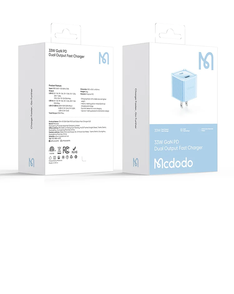 MCDODO CH-413 Dichromatic Series Charging Block 33W USB-A + Type-C Dual Port PD GaN Charger - Purple 19