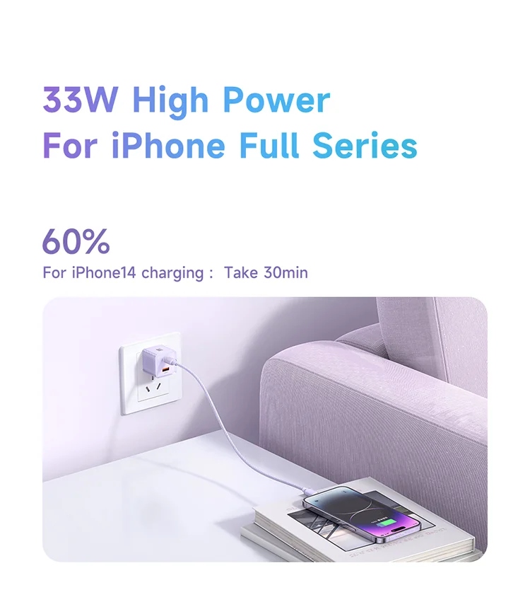 MCDODO CH-413 Dichromatic Series Charging Block 33W USB-A + Type-C Dual Port PD GaN Charger - Purple 5