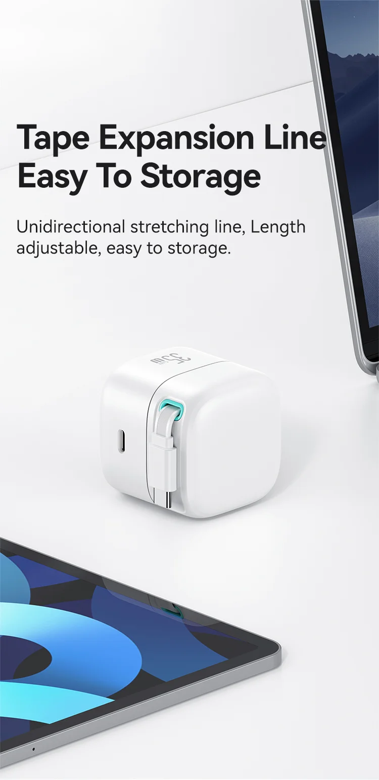 USAMS US-CC203 XMF Series PD 35W Dual Output GaN Fast Charger with Type-C Magnetic Retractable Cable Module, US Plug - White 6