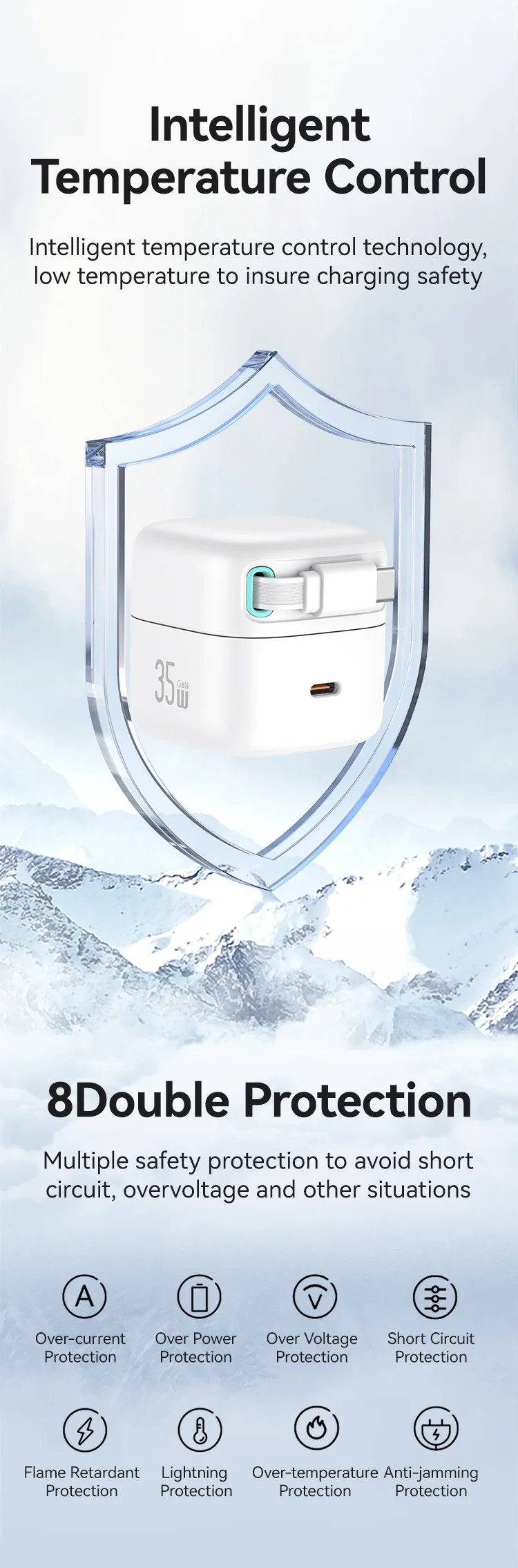 USAMS US-CC203 XMF Series PD 35W Dual Output GaN Fast Charger with Type-C Magnetic Retractable Cable Module, US Plug - White 7