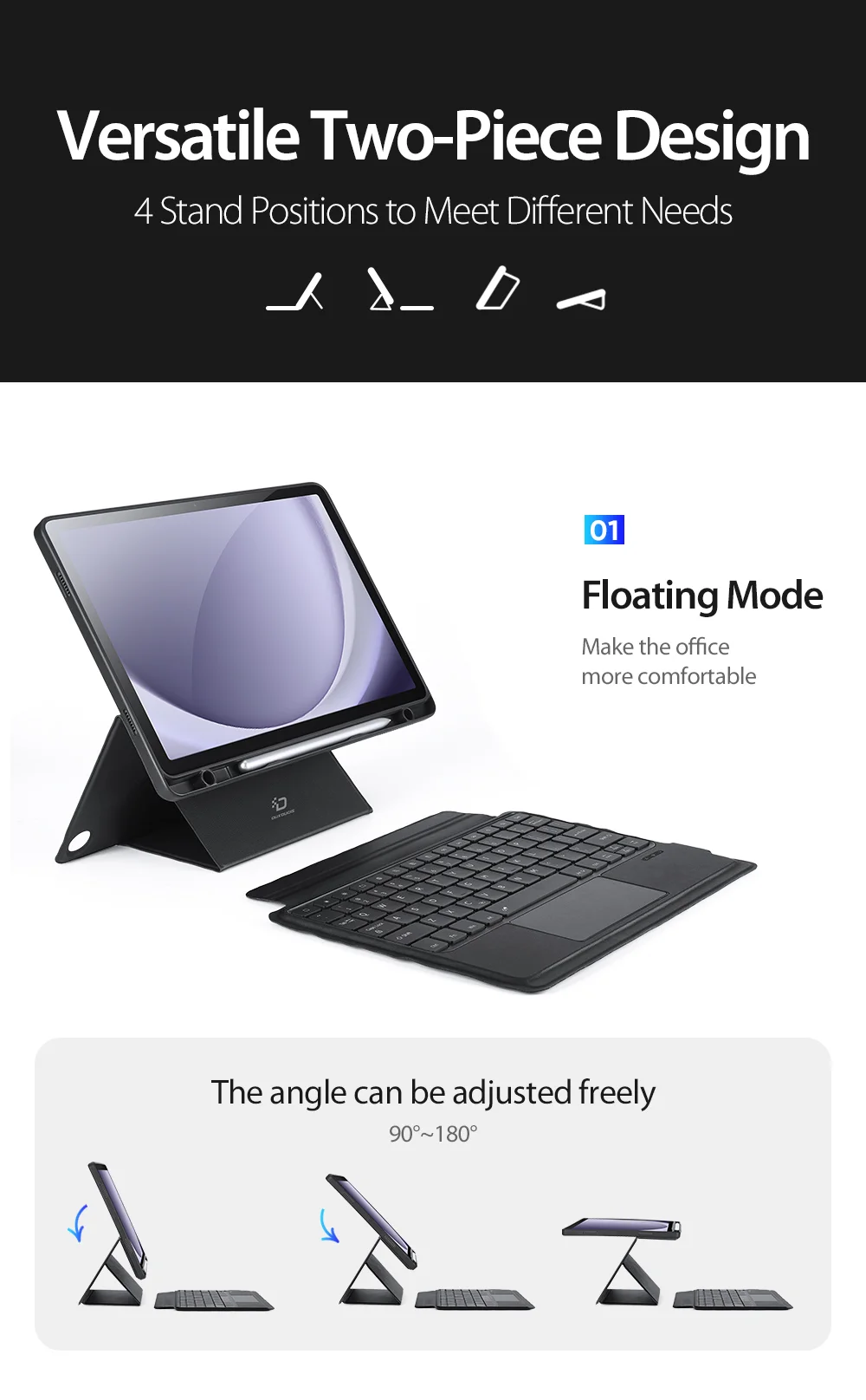 DUX DUCIS For Samsung Galaxy Tab A9+ PU Leather Case + Magnetic Detachable Keyboard with Pencil Holder 8