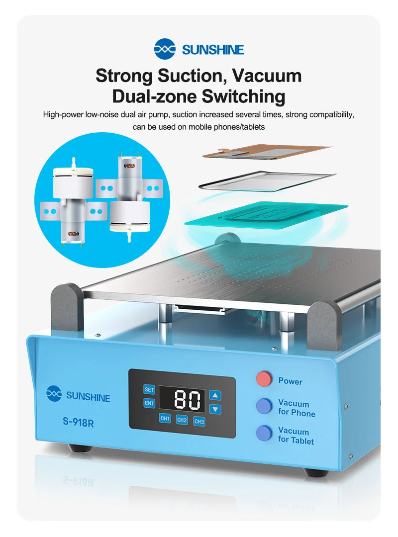 SUNSHINE S-918R LCD Vacuum Screen Separator Phone LCD Glass Removing Changing Repair Machine - EU Plug 4
