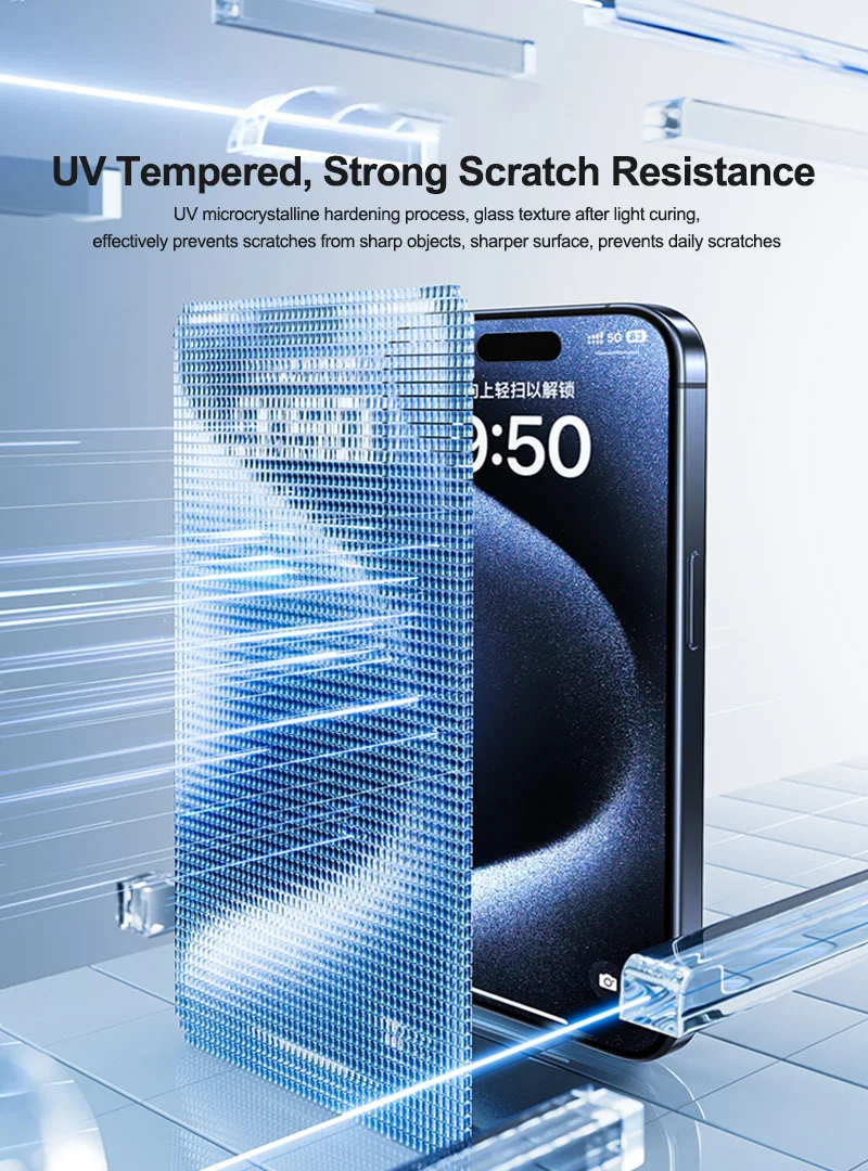 SUNSHINE UV-1 25Pcs HD Fiberglass Protective Film with Lamp Box UV Screen Protector Super Toughened Explosion Proof 3