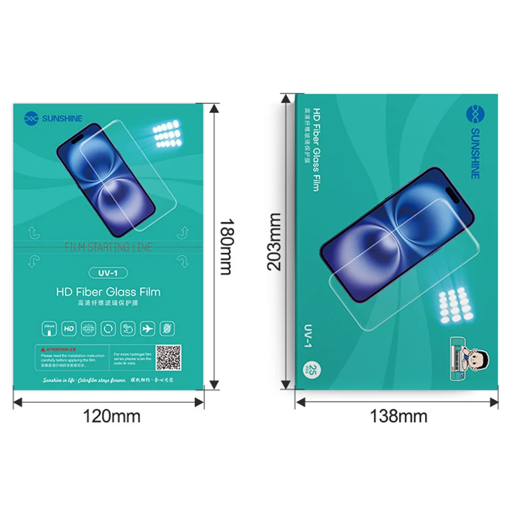 SUNSHINE UV-1 25Pcs HD Fiberglass Protective Film with Lamp Box UV Screen Protector Super Toughened Explosion Proof 9