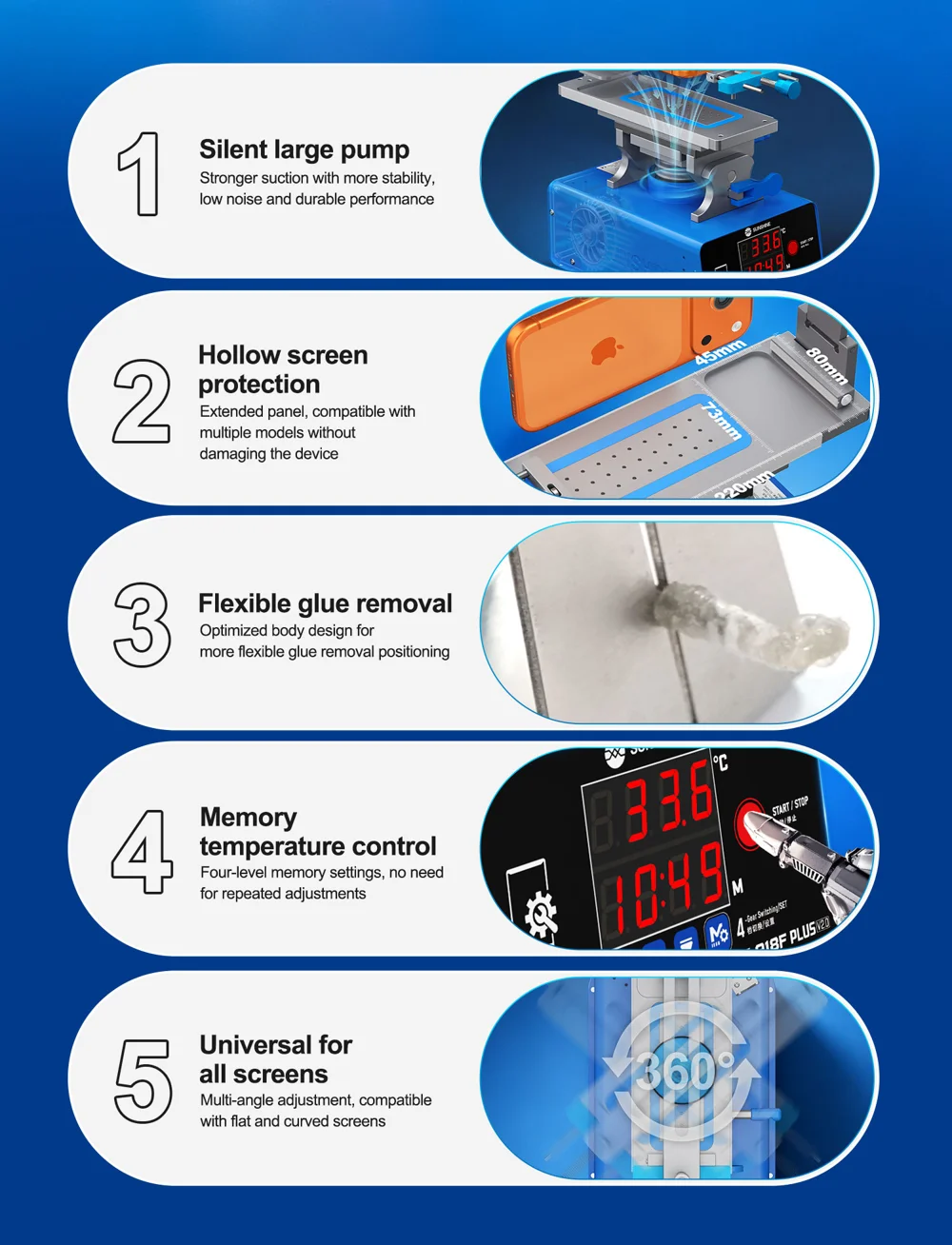 SUNSHINE S-918F Plus V2.0 5-in-1 LCD Screen Separator Curved Flat Screen Heating Glue Removal Repair Tool - EU Plug 2