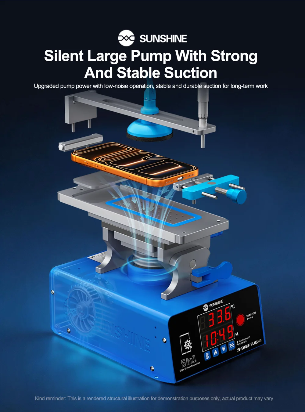 SUNSHINE S-918F Plus V2.0 5-in-1 LCD Screen Separator Curved Flat Screen Heating Glue Removal Repair Tool - EU Plug 3