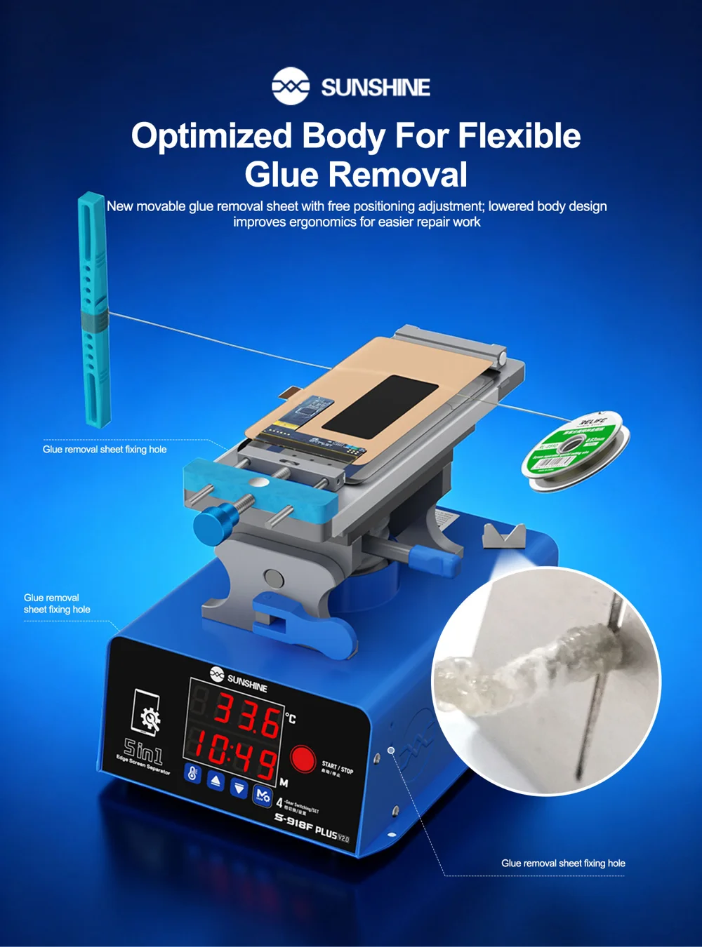 SUNSHINE S-918F Plus V2.0 5-in-1 LCD Screen Separator Curved Flat Screen Heating Glue Removal Repair Tool - EU Plug 5
