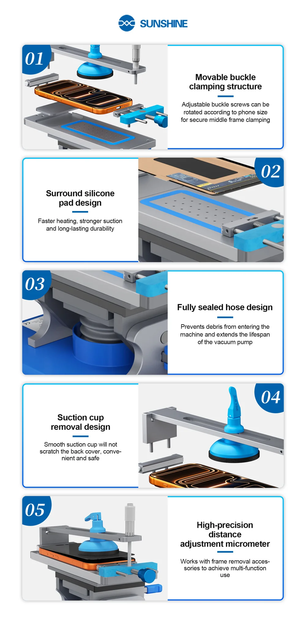 SUNSHINE S-918F Plus V2.0 5-in-1 LCD Screen Separator Curved Flat Screen Heating Glue Removal Repair Tool - EU Plug 8