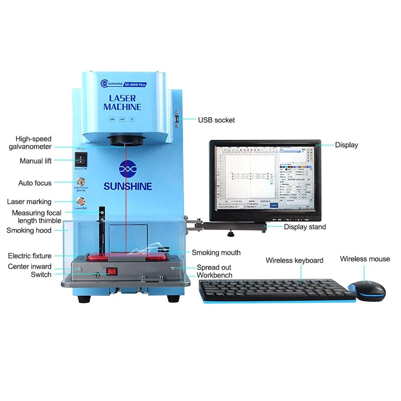 SUNSHINE SS-890B Plus Multi-functional Fiber Laser Marking Machine Mobile Phone Back Cover Remover Support Phone Wireless Control/Auto Focus - US Plug 8