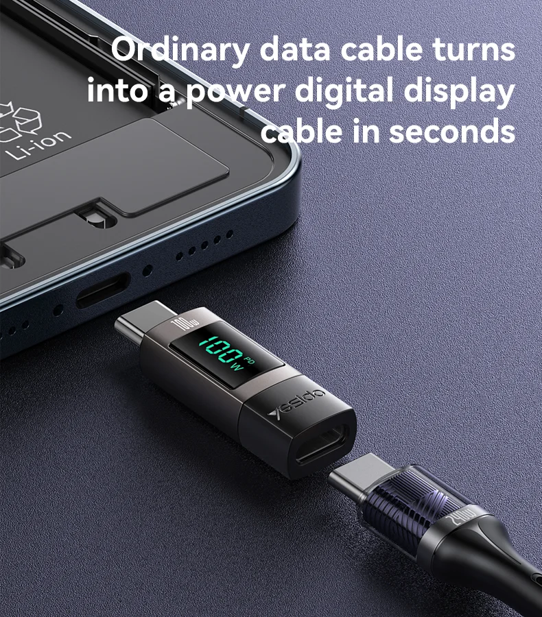 YESIDO GS24 CTOC 100W Fast Charging USB-C Extender Adapter Type-C Male to Female Converter 3