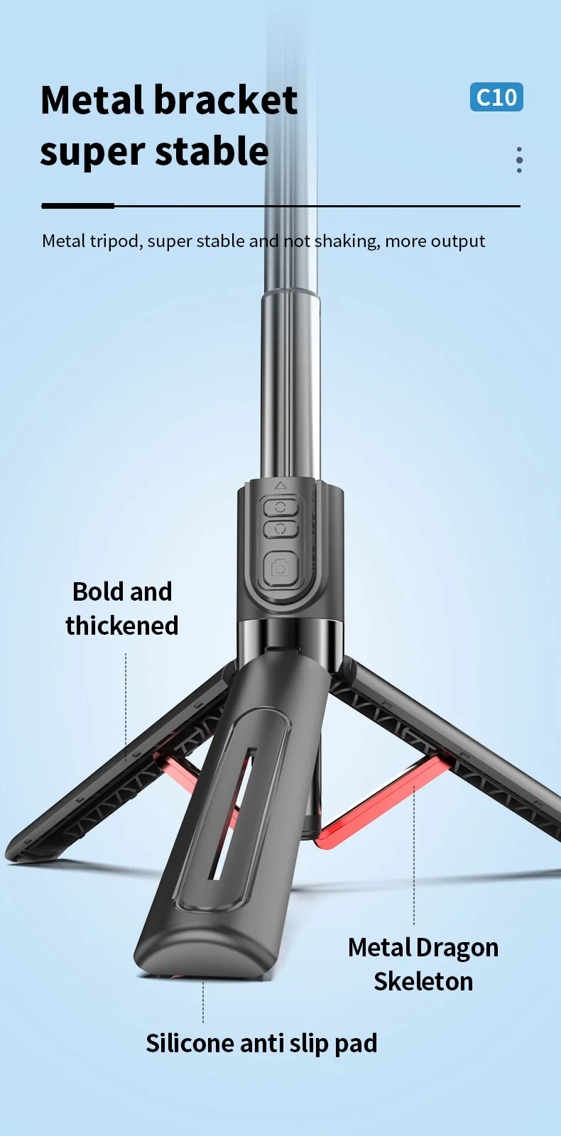 C10 Handheld Phone Stabilizer Gimbal AI Face Tracking Vlog Live Streaming Selfie Stick with 2 Fill Lights - Dark Grey 11