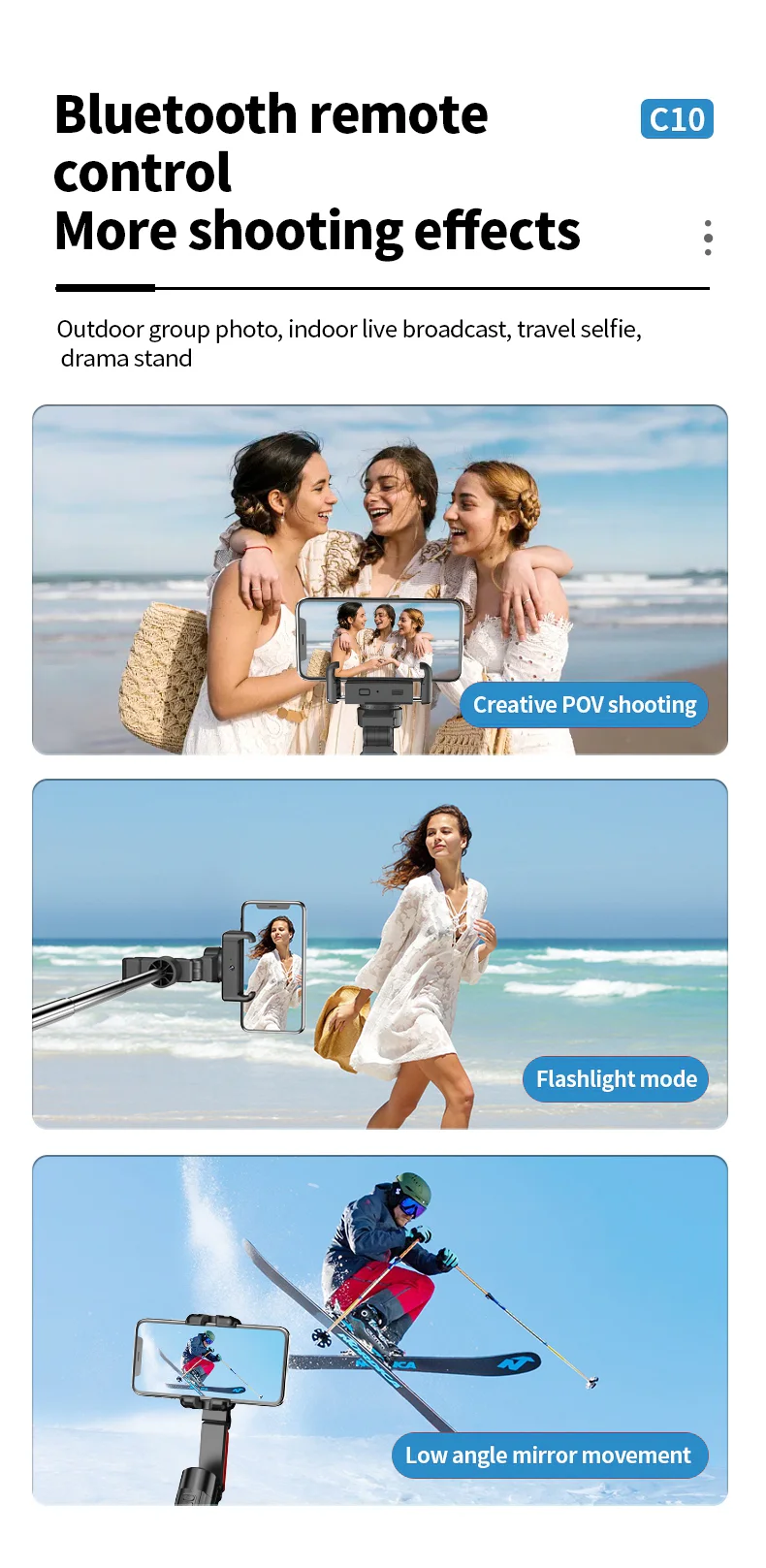 C10 Handheld Phone Stabilizer Gimbal AI Face Tracking Vlog Live Streaming Selfie Stick with 2 Fill Lights - Dark Grey 16