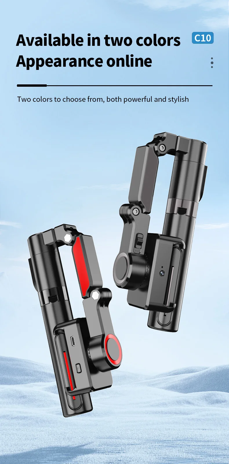 C10 Handheld Phone Stabilizer Gimbal AI Face Tracking Vlog Live Streaming Selfie Stick with 2 Fill Lights - Dark Grey 17