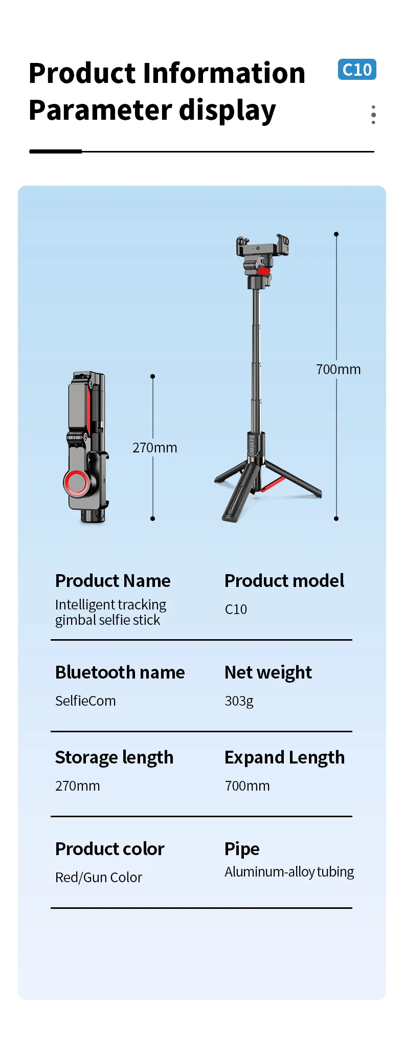 C10 Handheld Phone Stabilizer Gimbal AI Face Tracking Vlog Live Streaming Selfie Stick with 2 Fill Lights - Dark Grey 18