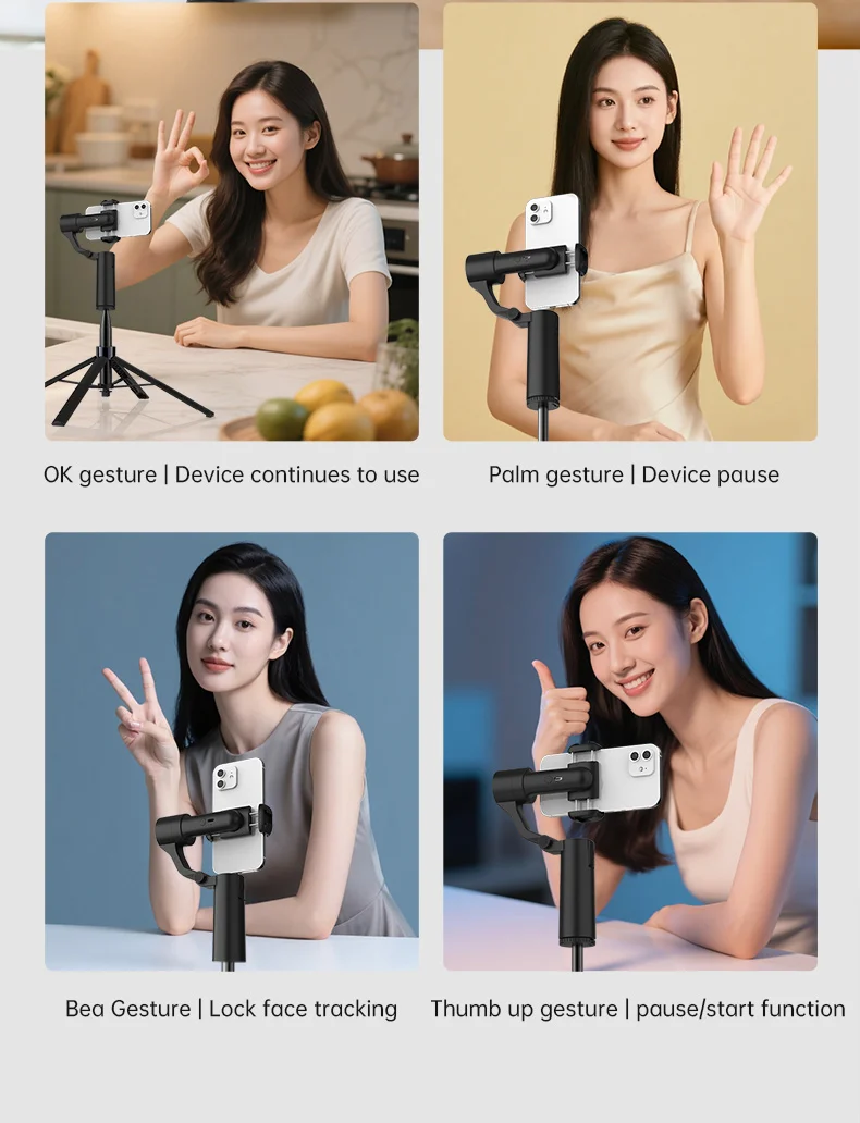 Q18 AI Smart Face Tracking Phone Stabilizer Gimbal Dual Axis Anti-Shake Selfie Stick with Tripod for Live Streaming 11