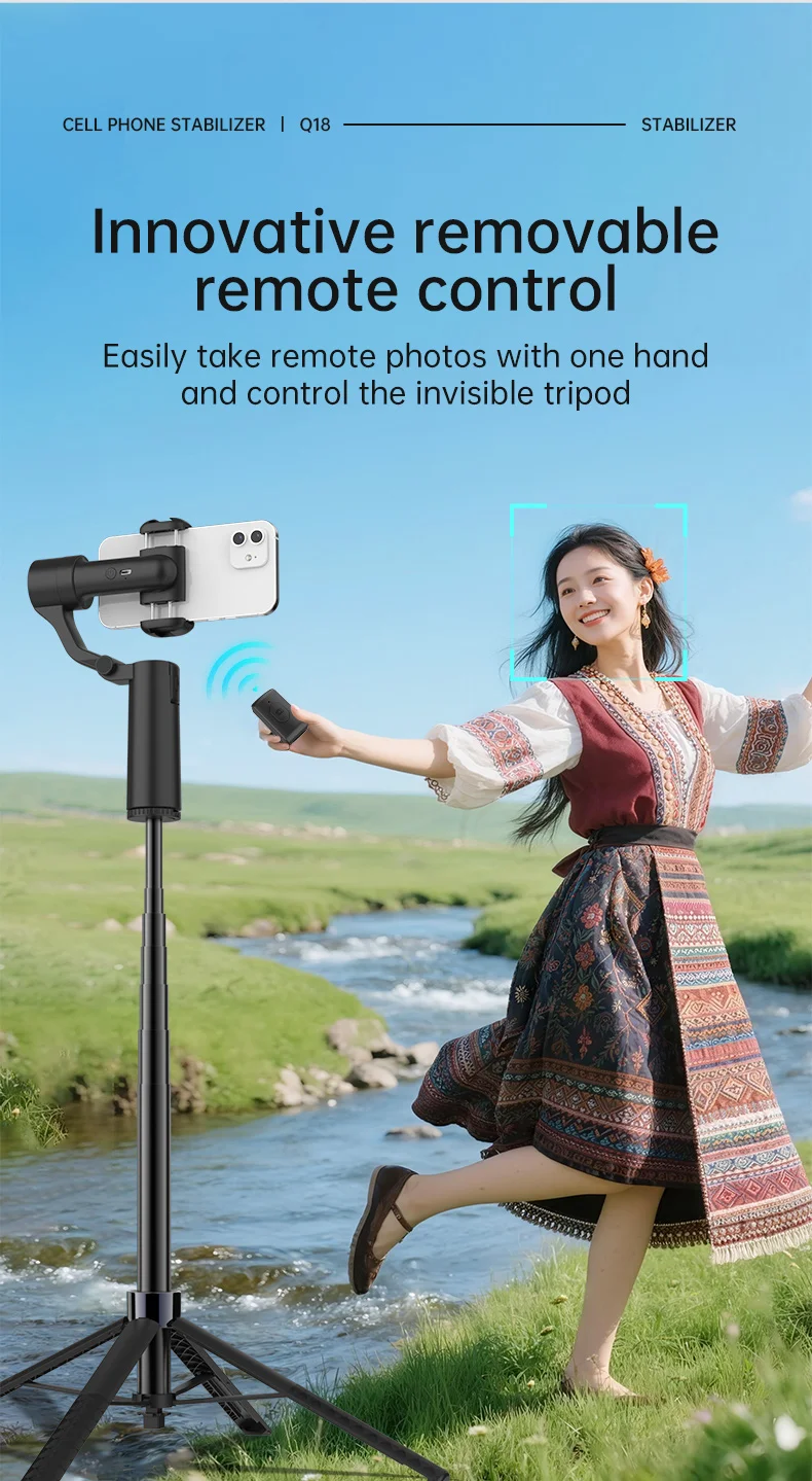 Q18 AI Smart Face Tracking Phone Stabilizer Gimbal Dual Axis Anti-Shake Selfie Stick with Tripod for Live Streaming 12
