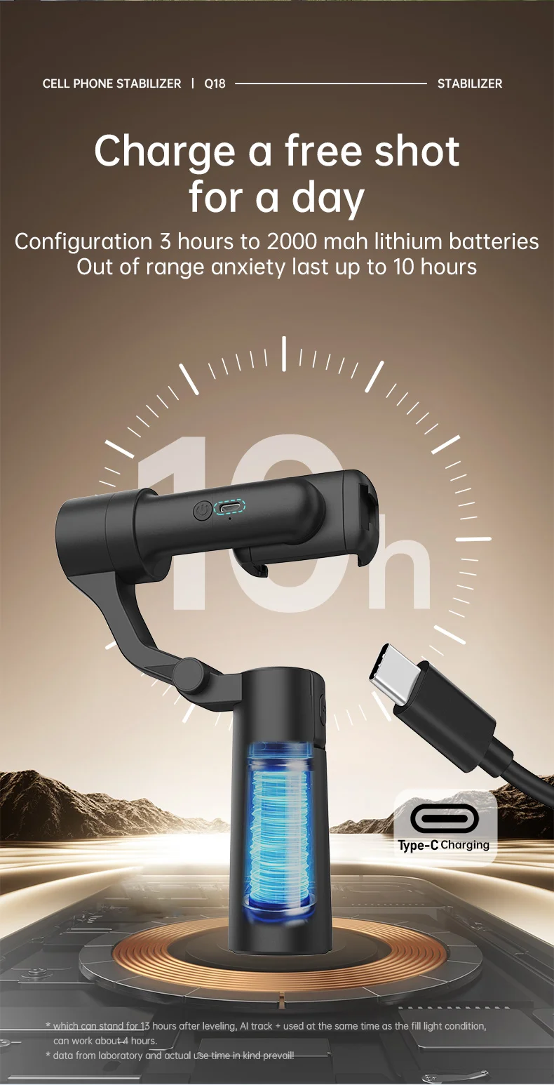 Q18 AI Smart Face Tracking Phone Stabilizer Gimbal Dual Axis Anti-Shake Selfie Stick with Tripod for Live Streaming 13