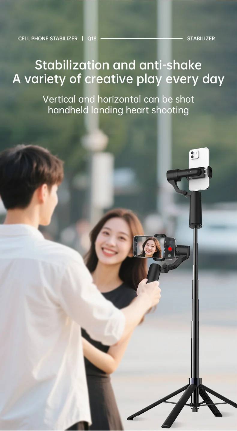 Q18 AI Smart Face Tracking Phone Stabilizer Gimbal Dual Axis Anti-Shake Selfie Stick with Tripod for Live Streaming 16