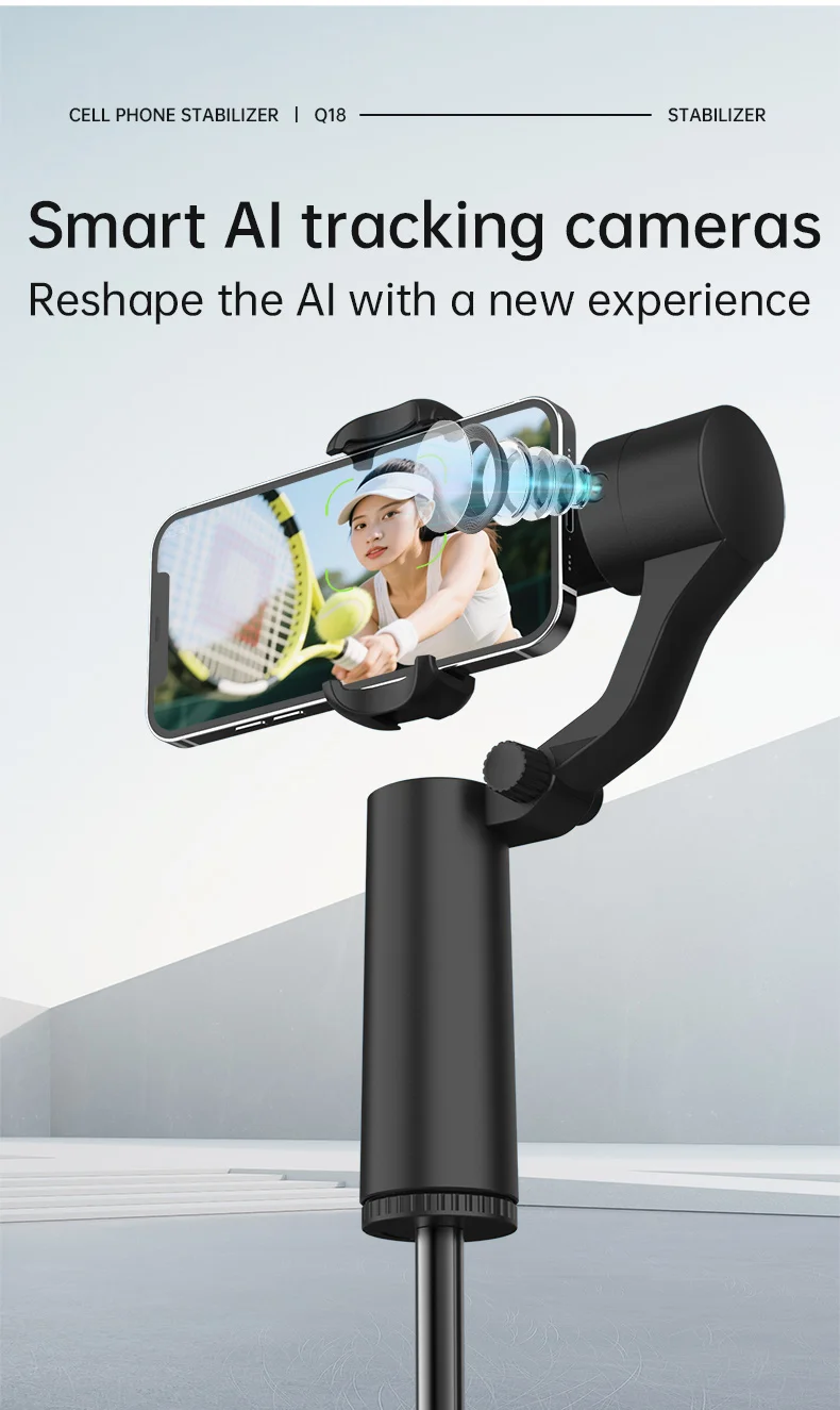 Q18 AI Smart Face Tracking Phone Stabilizer Gimbal Dual Axis Anti-Shake Selfie Stick with Tripod for Live Streaming 4