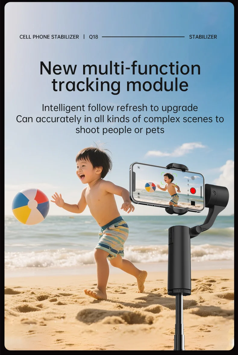 Q18 AI Smart Face Tracking Phone Stabilizer Gimbal Dual Axis Anti-Shake Selfie Stick with Tripod for Live Streaming 6