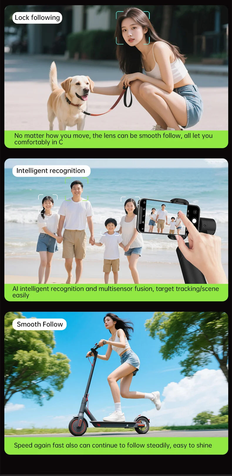 Q18 AI Smart Face Tracking Phone Stabilizer Gimbal Dual Axis Anti-Shake Selfie Stick with Tripod for Live Streaming 7