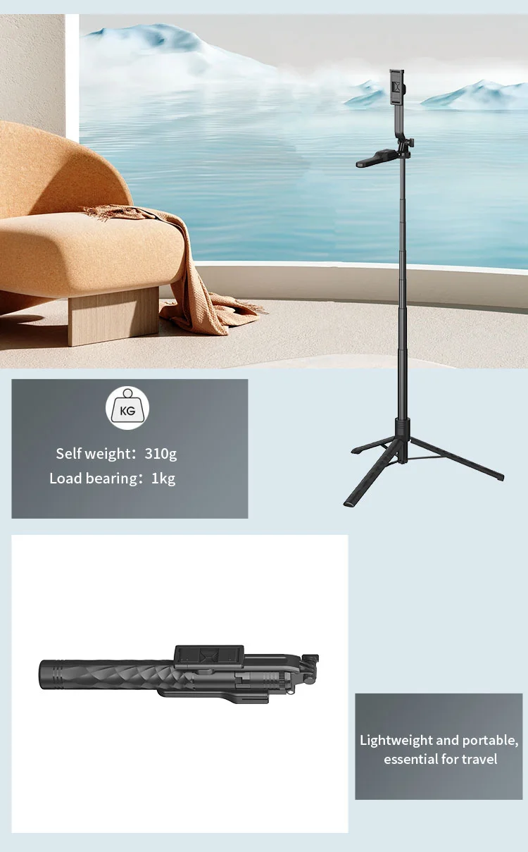 JMARY KT-239 1.75m Telescopic Selfie Stick Tripod Stand Cell Phone Clip Rotation Design Camera Mount Holder 13