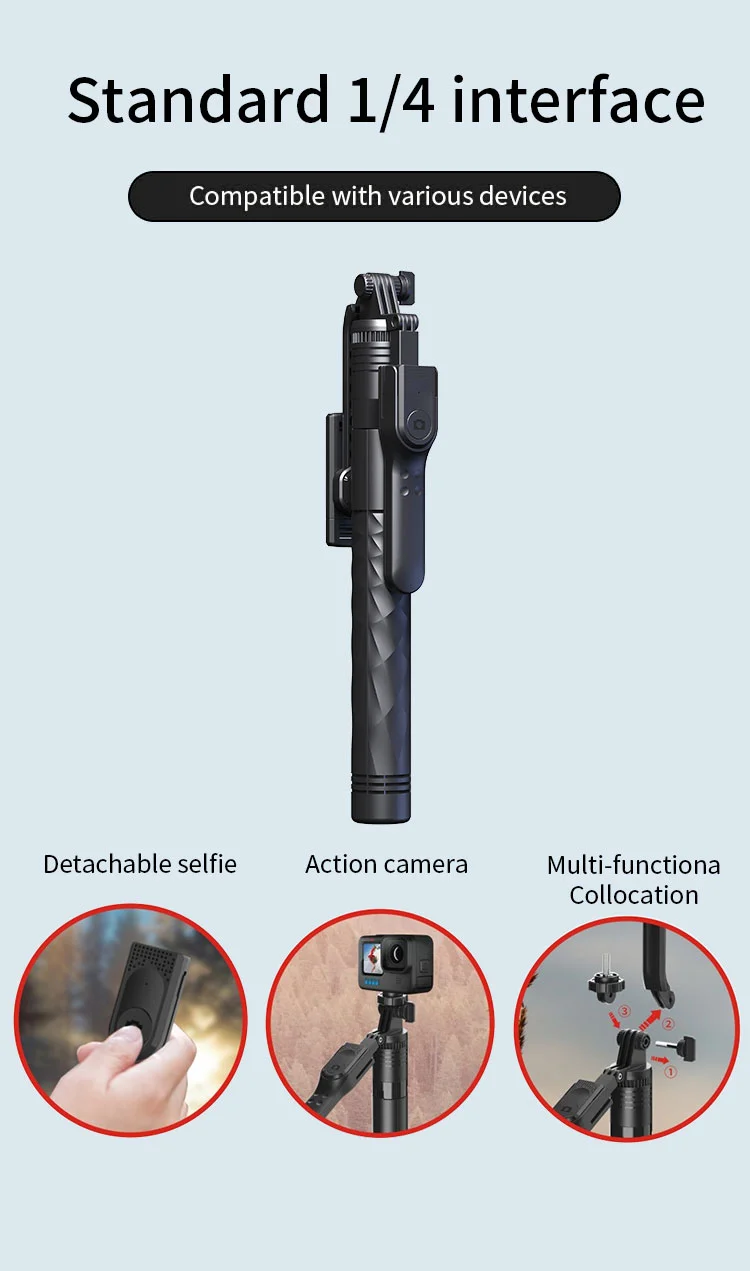 JMARY KT-239 1.75m Telescopic Selfie Stick Tripod Stand Cell Phone Clip Rotation Design Camera Mount Holder 8