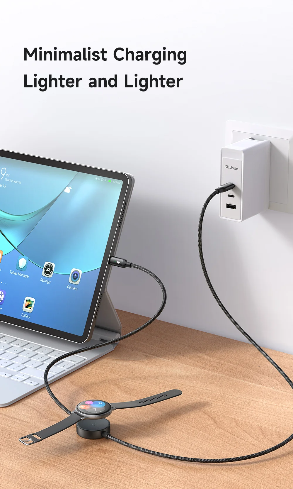 MCDODO CA-4170 1.5m Type-C to Type-C 60W Charging Cable with Wireless Charger for Samsung Watch 3